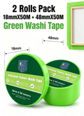 Green Washi Masking Tape Value Pack (18mm & 48mm x 50m) – High Tack UV Resistant Painters Tape, Clean Removal Sharp Lines for Home Painting, Wall Painting, Arts & Crafts