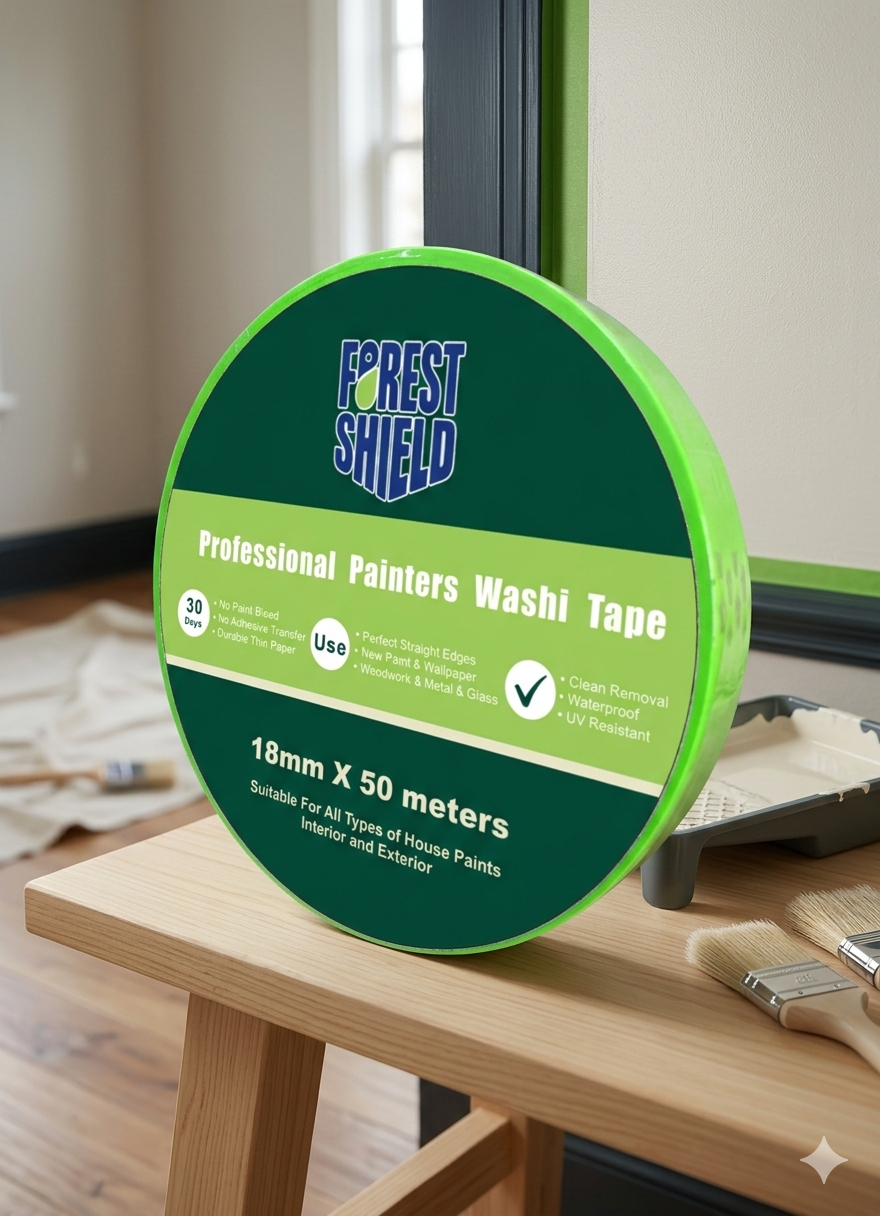 Green Washi Masking Tape Value Pack (18mm & 48mm x 50m) – High Tack UV Resistant Painters Tape, Clean Removal Sharp Lines for Home Painting, Wall Painting, Arts & Crafts