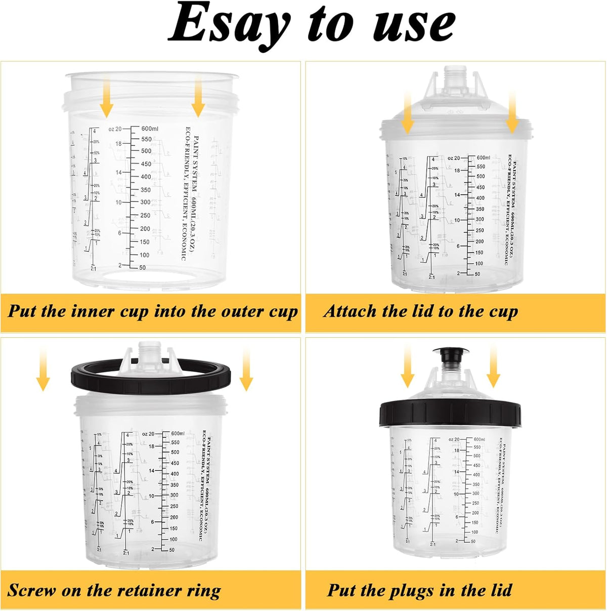 Forest Shield Disposable Paint Spray Cup System, Professional PPS Type Mixing Kit with Lids, Liners, Hard Cups & 125/190mic Filters for Automotive Painting, 400ml & 650ml (400ml, 30-Pack)