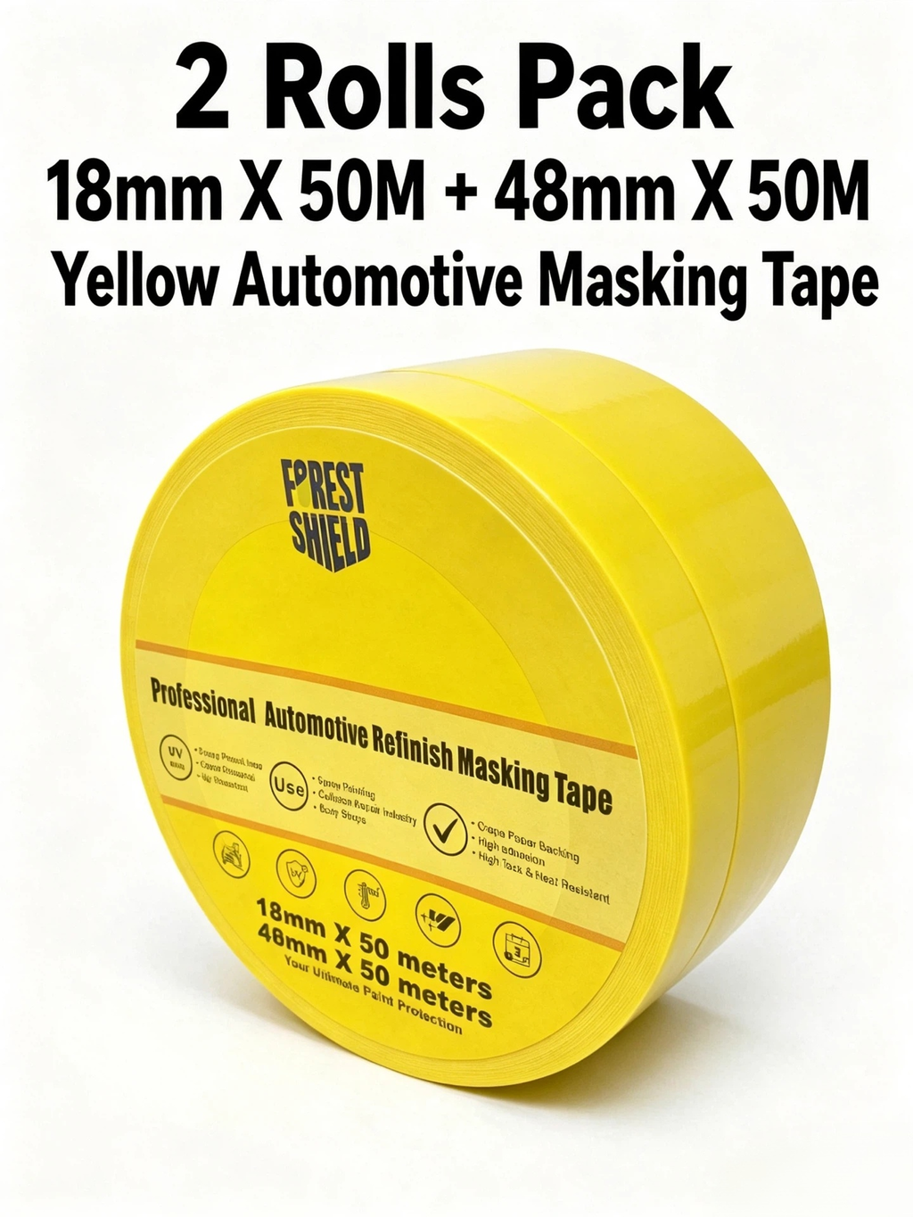 Forest Shield Auto Masking Tape Set, 18mm & 48mm Automotive Tape 2-Pack